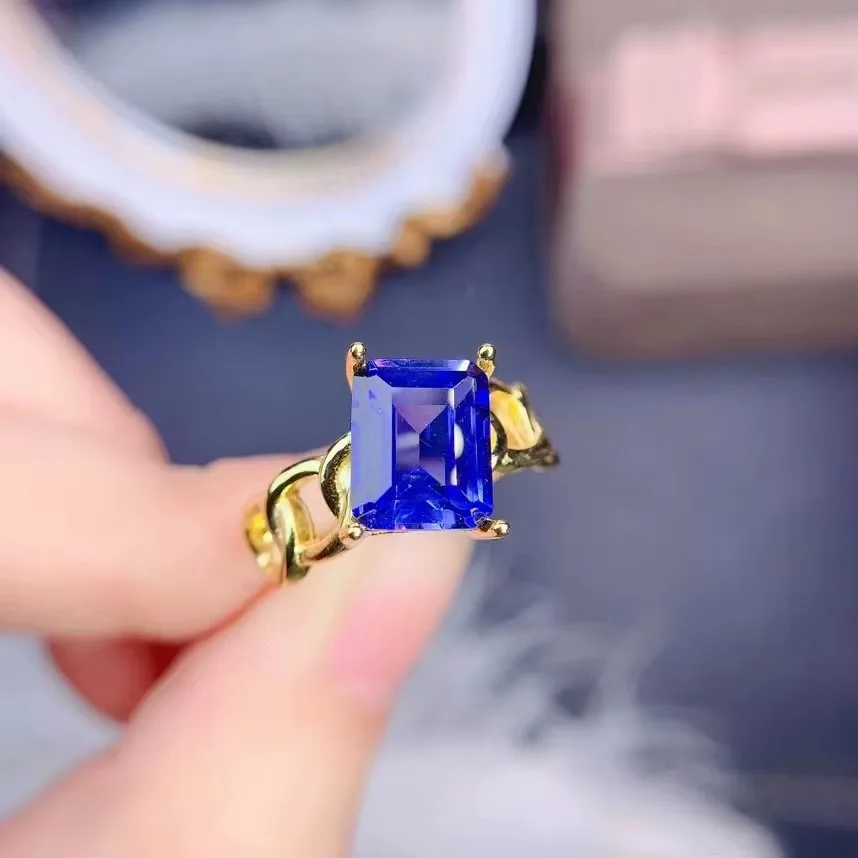 

KJJEAXCMY Natural Sapphire Women's Ring 925 Sterling Silver Electroplated 18K gold Wedding Engagement Party Gift