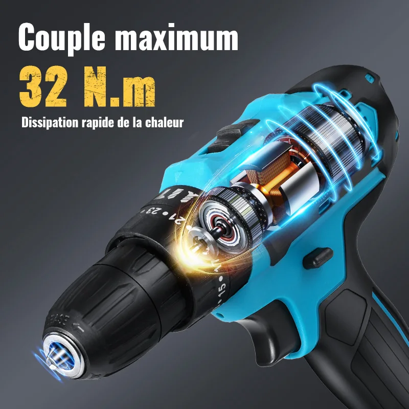 28V High Power Cordless Screwdriver,Rechargeable Electric Impact Drill,Lithium Battery,1350rpm Speed,Multi-Functional Tools