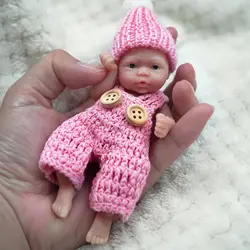 Mini Reborn Baby Dolls Sleeping Silicone Full Body Girl 4.5 Inch Miniature Babies with feed Accessories for Christmas Gift Kids