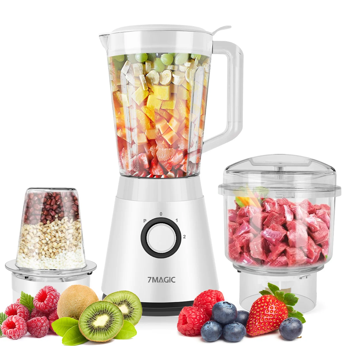 Blender 3-en-1 de 1500 ml – Hachoir à viande, hachoir et extracteur de jus pour smoothies, glace pilée – Cadeau pour les cuisiniers à domicile et les amateurs de mode de vie sain