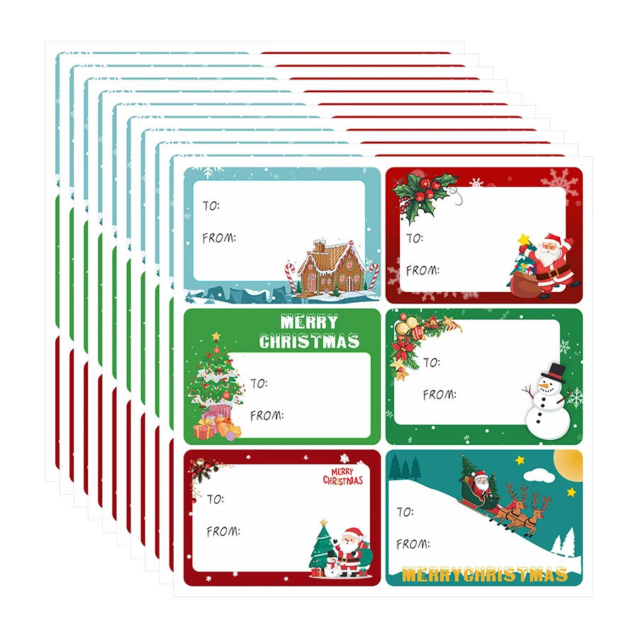 

60 шт. Наклейки для подарочных бирки с Рождеством – самоклеящиеся записываемые этикетки с праздничными узорами для подарочной упаковки, упаковки.