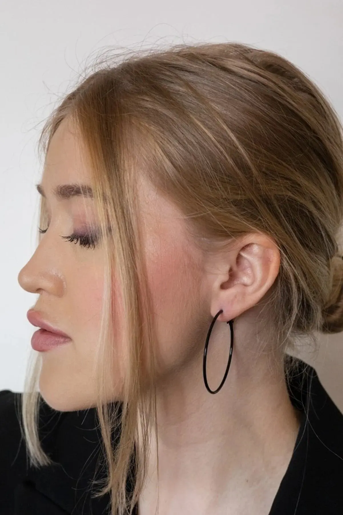 Black Modern Metal Hoop Round Earrings (PAIR) (2,5CM,3CM,4CM,5CM,6CM,7CM)