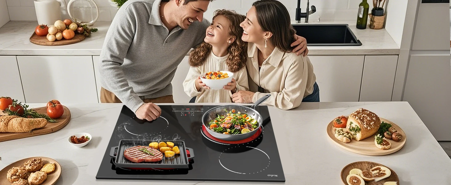 Kochfeld Plakette Vitrocéramique 4 Feux, Tisch de Cuisson électrique Encastrable 60 cm, 6600 W, Zone erweiterbar für gril – Detail 8