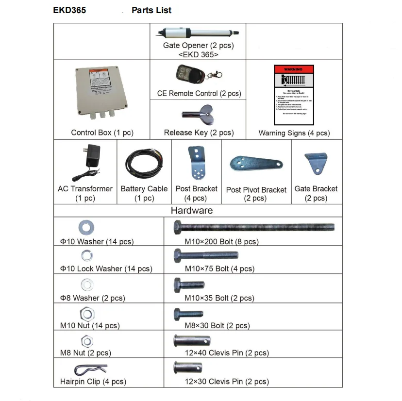 Lockmaster EKD365/230V Dual Swing Gate Opener 300kgs Per Leaf Energy Saving Battery Powered Automatic Door Operator