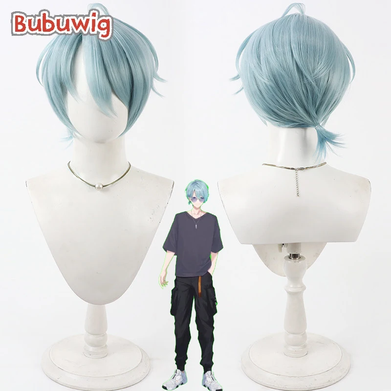 

Bubuwig Synthetic Hair Nagisa Trout Cosplay Wigs Virtual YouTuber Nagisa Trout 30cm Straight Light Blue Men Wig Heat Resistant