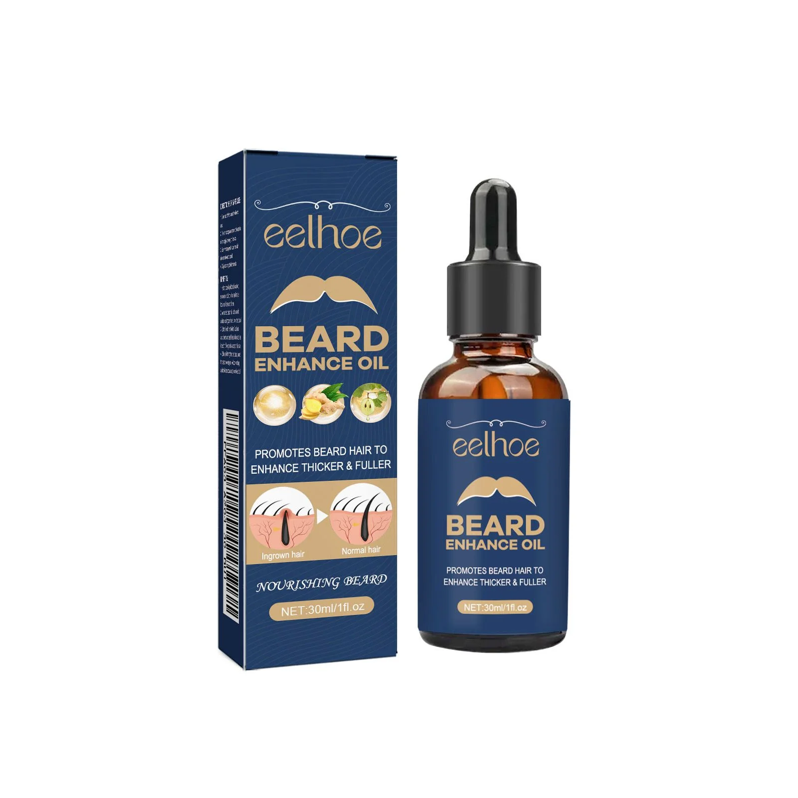30ml Eelhoe Olio per barba organico Attivatore dei follicoli Radici forti Crescita nutriente Essenza per capelli densa Idratante Brillante morbido Toelettatura