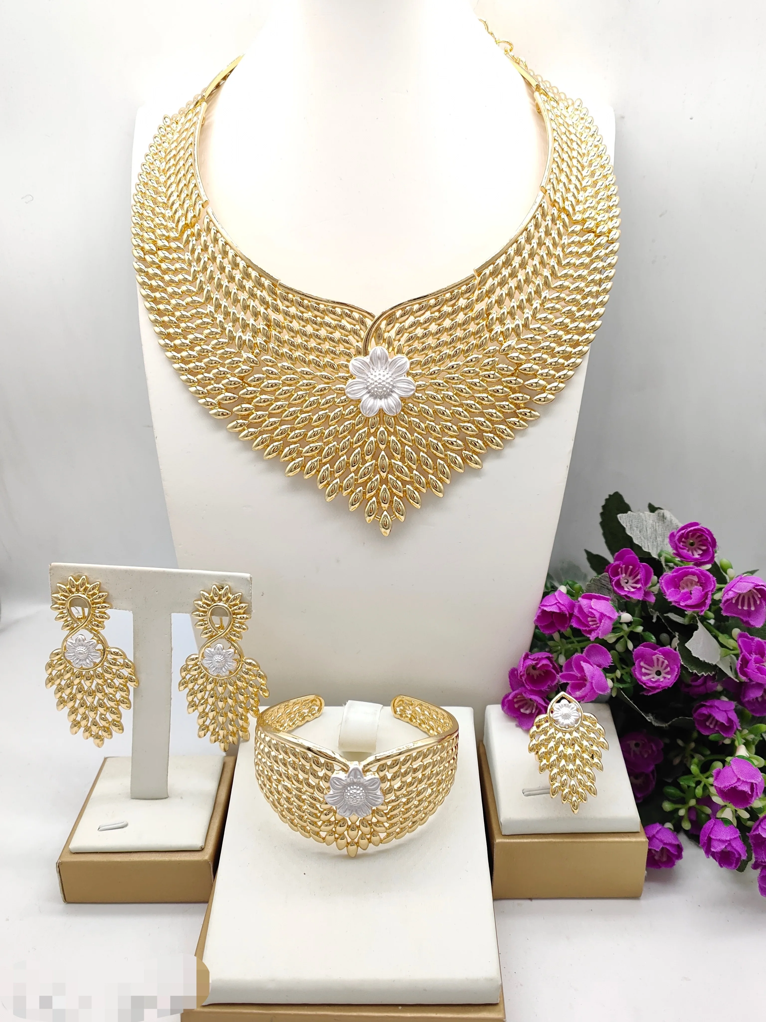 Gorgeous Stunning Skeleton Flower Italian Jewelry set Unique Fine llaveros Collar Pulseras pin Pendient tentacles Anillos Jewel