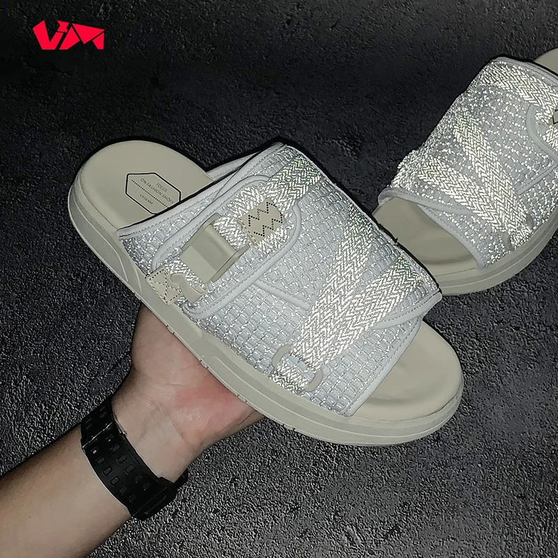 CHRISTO  VISVIM Summer Slippers Mens  Casual Slippers Reflective for men woman Fashion Couple beach Slide sandals Flip-flops