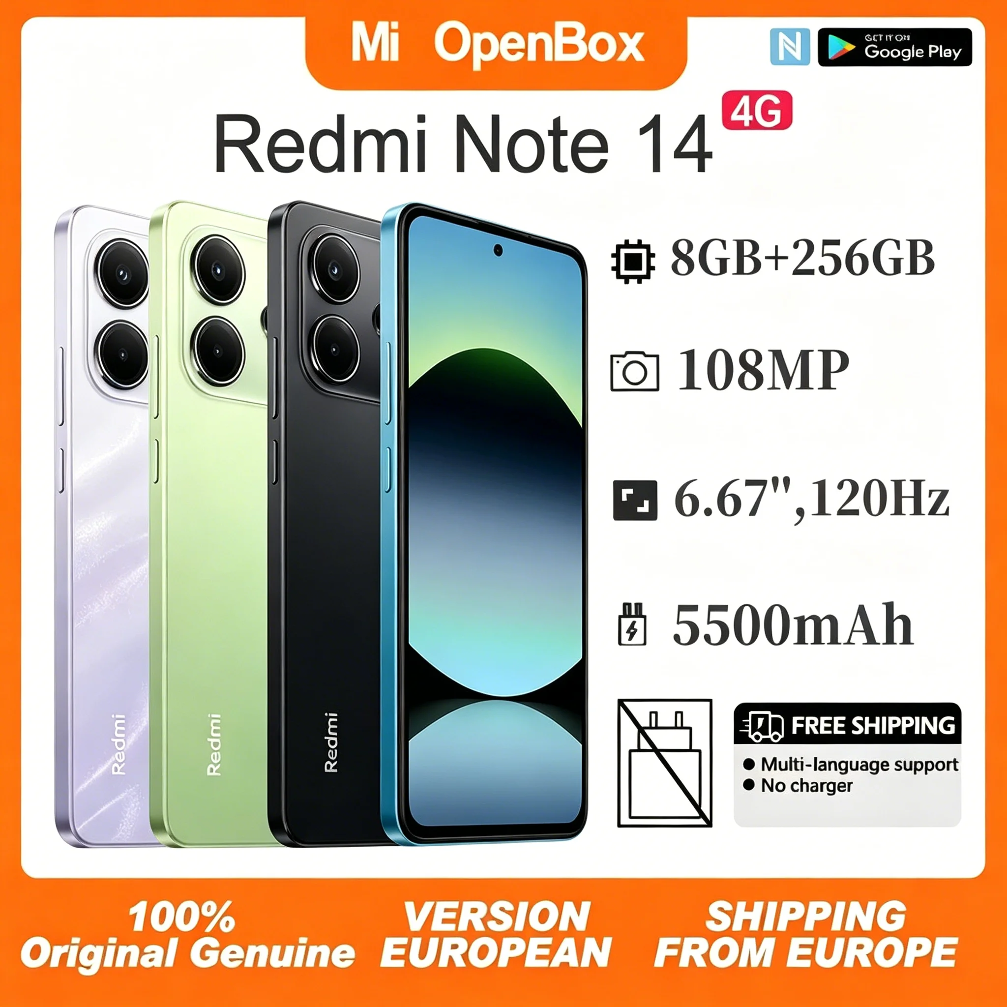 Xiaomi Smartphone Redmi Note 14 Procesador Helio G99 Ultra, Pantalla AMOLED de 6.67" 120Hz Cámara AI de 108MP Carga Súper de 33W Batería de 5500mAh, Resistente al Agua y Polvo IP54, NFC, Regalo de Navidad Perfecto para Niños y Padres teléfono usado