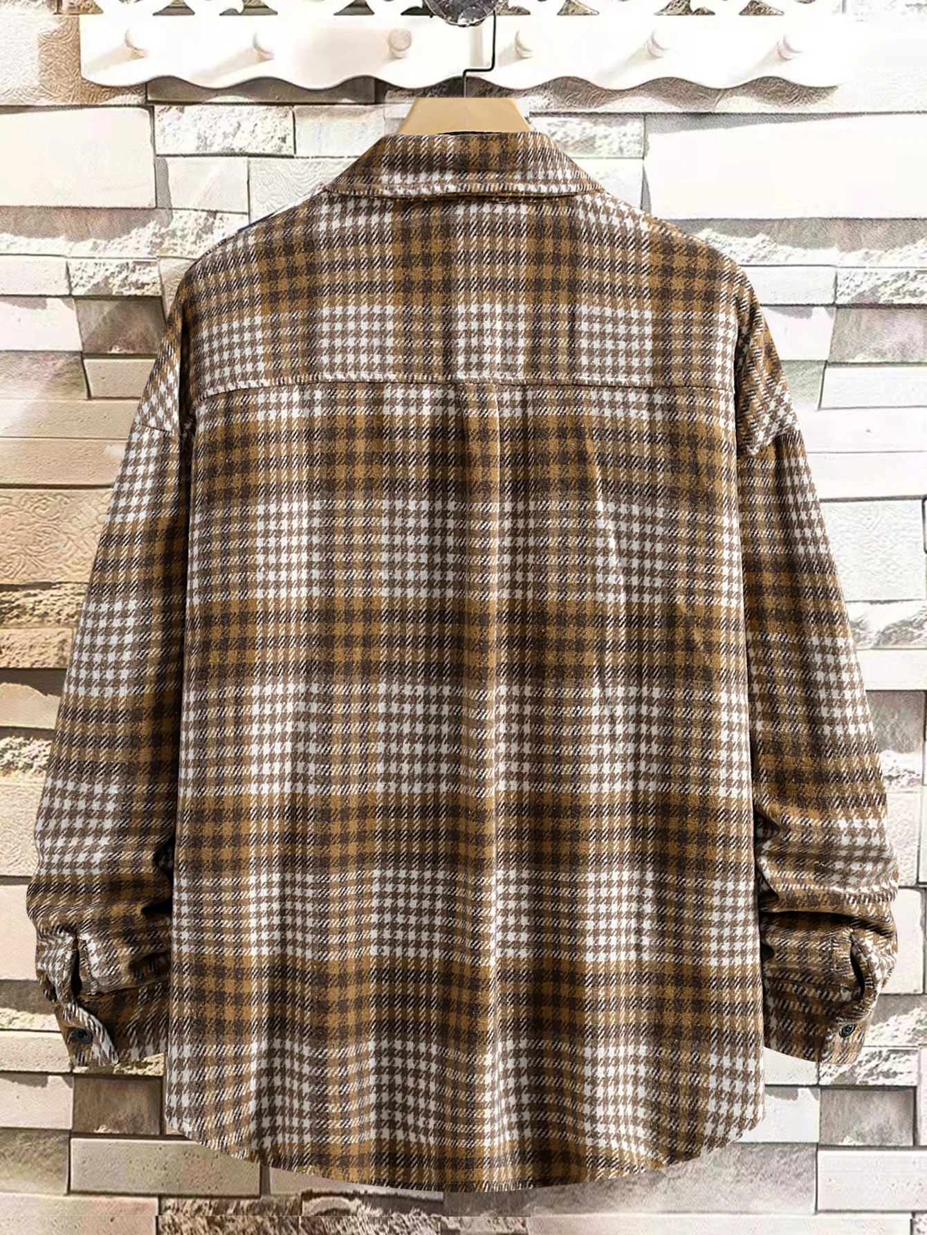 Mens Fashion Plaid Shirt Coat Jacket Long Sleeve Regular Fit Button Up Shirt Pocket Shirt