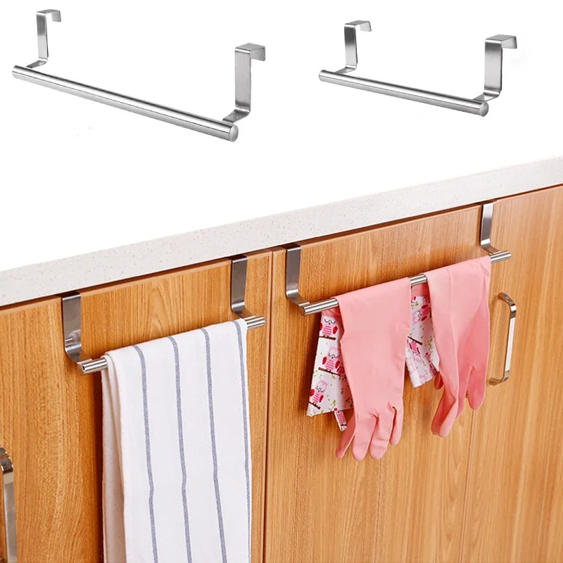 Keukenkast Deur Handdoekstang Roestvrij Stalen Deur Terug Handdoek Hangende Houder Badkamer Ponsvrije Handdoeken Haken Home Organizer - afbeelding 2