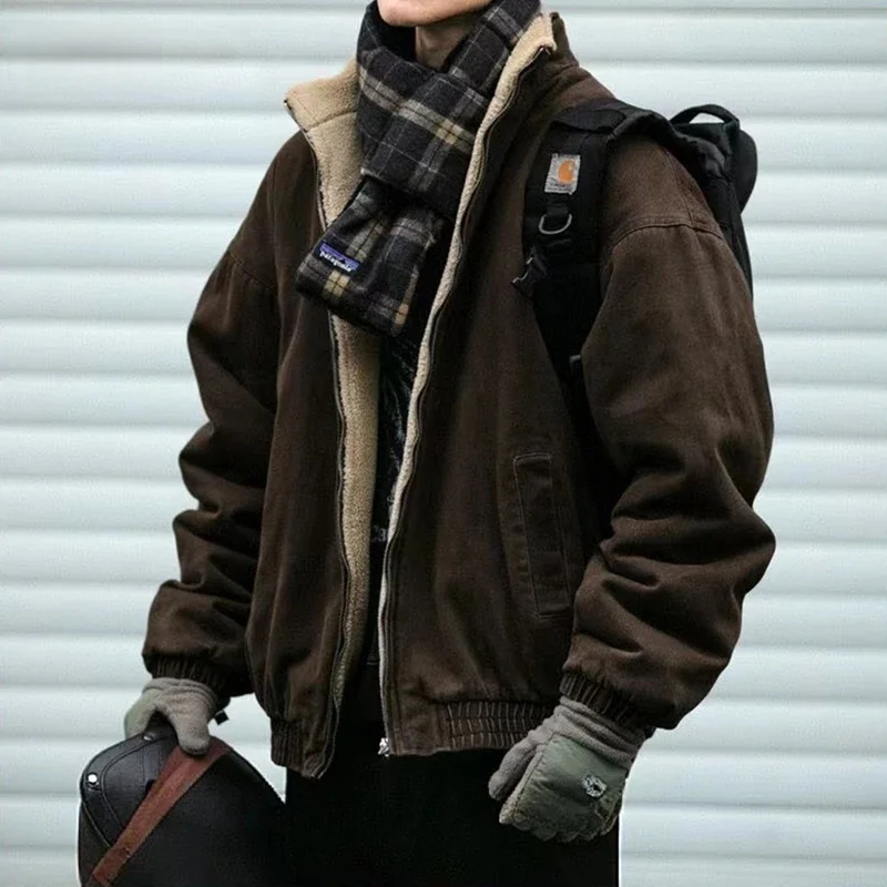 Japanische Vintage Polar Fleece Jacke Männer Winter Hohe Qualität Dicke Jacke Koreanische Streetwear Lose Paar Trendy Warme Mantel Männlich