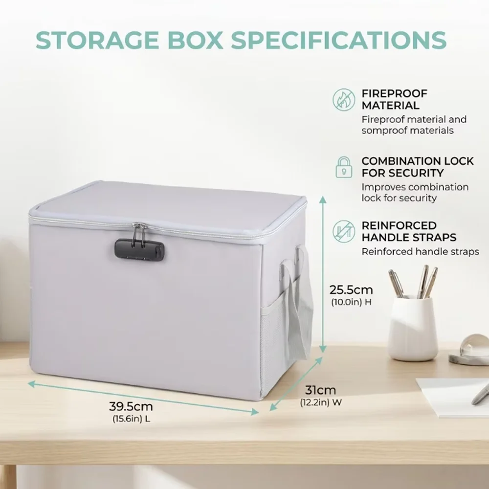 Fireproof Document Storage Box, Foldable—Office Storage and Organization for Important Documents and Passports