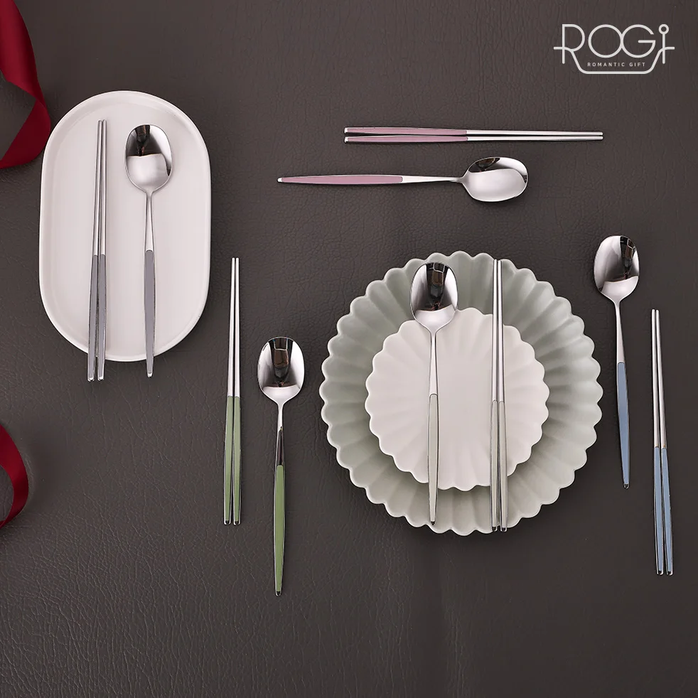 Rogi Colo Ceramic Cutlery Set - Chopsticks and Spoons, Table Dining Utensils, Beautiful Kitchenware