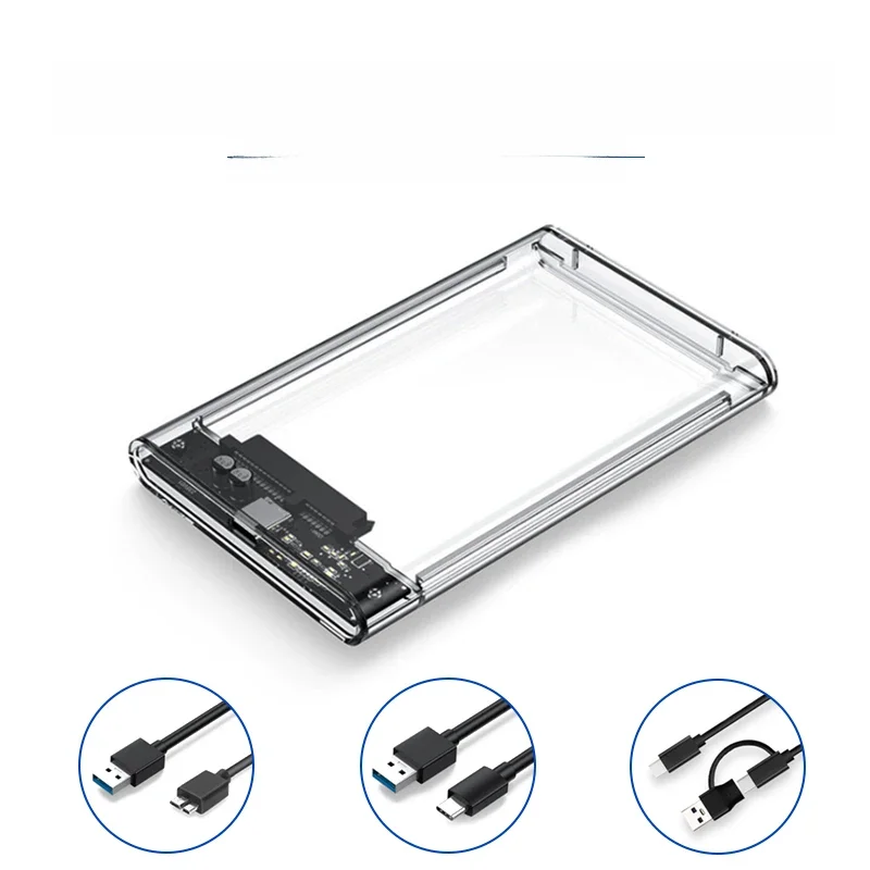 Przezroczysta obudowa dysku twardego USB 3.0 2,5 cala, kabel mikro typu C Obudowa zewnętrznego dysku twardego 2,5-calowa obudowa dysku twardego SATA Box HDD SSD Komputer — zdjęcie 2
