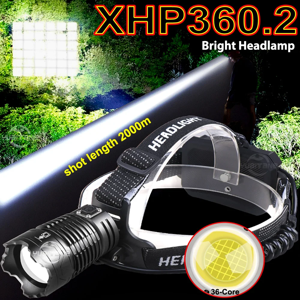 

XHP360 High Power LED Headlamp 2000M Super Bright Outdoor Torch Long Shot Tactical Headlight Cum Emergency Power Bank Use 18650