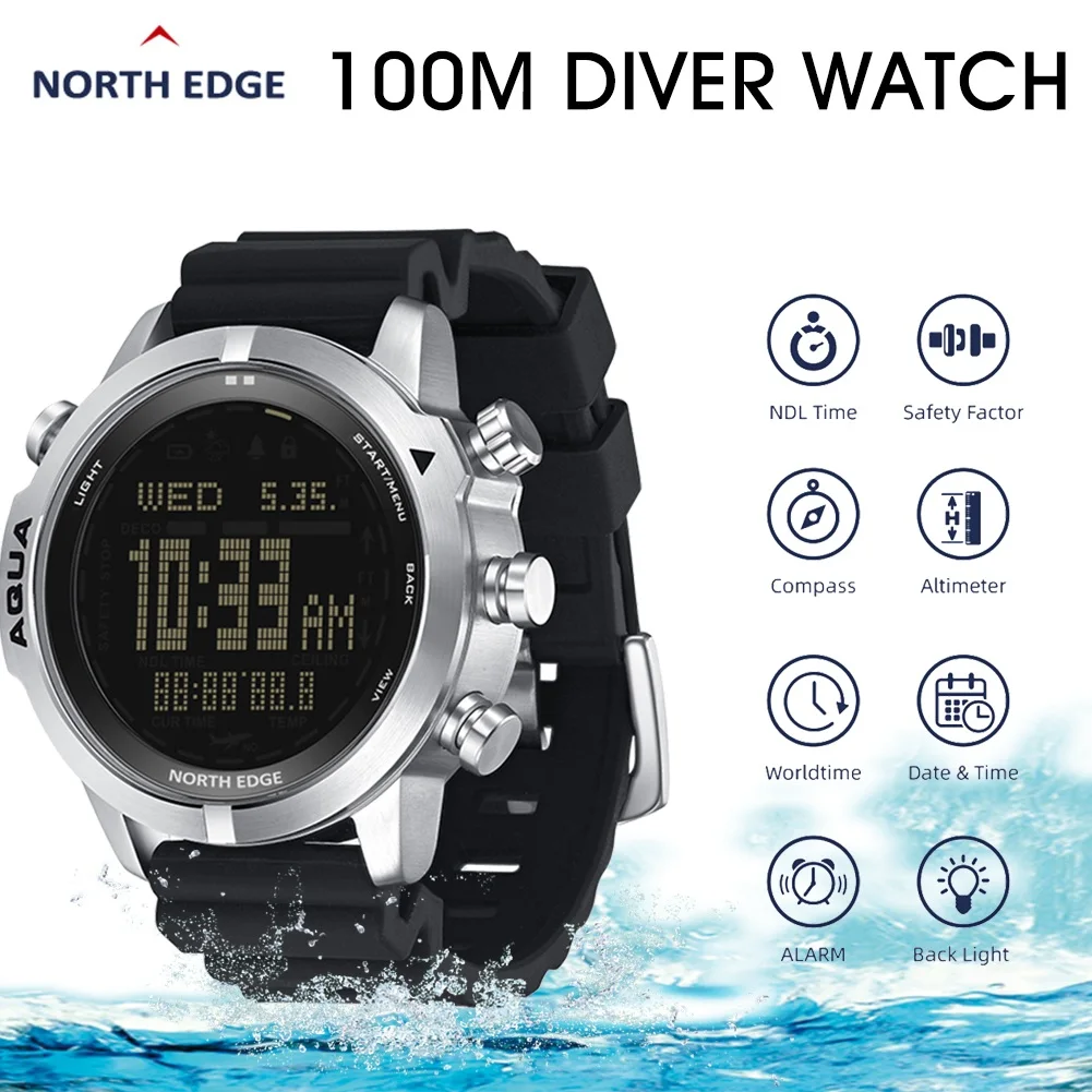 Men's Sports Watch Waterproof Diving Watch with Compass Stopwatch Countdown 12/24 Hour Format Watch for Outdoors Diving