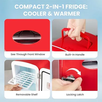 YSSOA Mini Fridge with Observation 4-Liter Six 12 oz Cans Portable Warmer & Cooler Compact Refrigerator,4L with window, Red