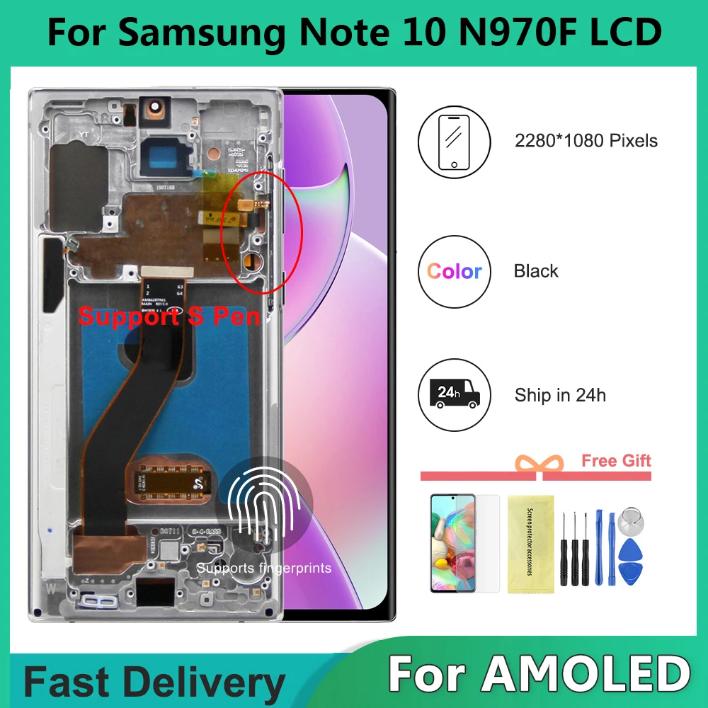 

AMOLED For Samsung Note 10 LCD Display Touch Screen Digitizer Replacement for Note 10 N970, SM-N970F, SM-N970U Display