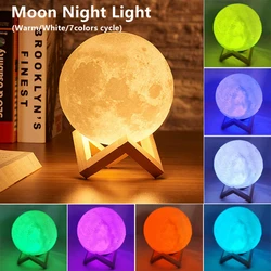 3D Print Rechargeable Moon Lamp LED Night Light Creative Touch Switch Moon Light For Bedroom Decoration Birthday Gift 6cm 8cm