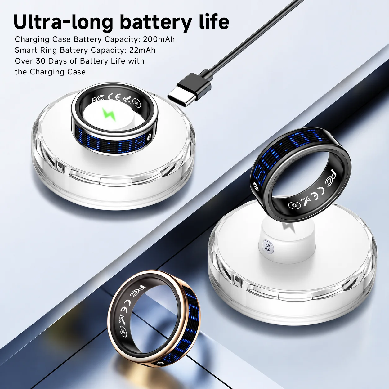 US Local Smart Ring with LED Display Screen Call Reminder Heart Rate Blood Oxygen Monitor IP68 Waterproof Multi Sports Mode Gift image 8