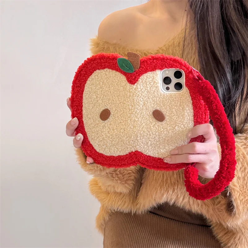 Cute plush Apple Model clamshell case for iPhone 13 Pro 14 15 16 Pro Max 13 Fluffy Warm Mirror Protection cover For Girl women