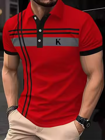 Men's Line Rugby Polo Short Sleeve Polo Shirts Collared Shirts Casual School Outdoor Athleisure Daily Wear Men's Clothing