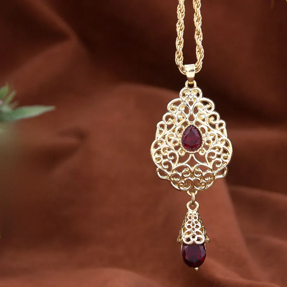 Sunspicems arabe femmes goutte d'eau pendentif collier couleur or creux Arabesque larmes goutte conception argélie Bijoux de mariée