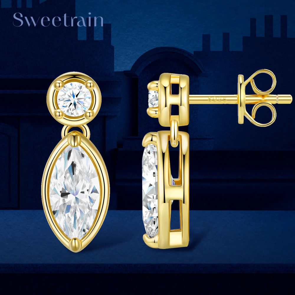 

Sweetrain Round/Marquise Cut Moissanite Drop Earrings for Women S925 Sterling Silver Plated 18k Stud Earrings Wedding Jewelry
