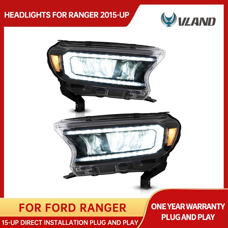 VLAND FOR FORD RANGER HEADLIGHTS 2015-UP DRL Day Running Light LED Fog Lights Car Accessory Head Lamp