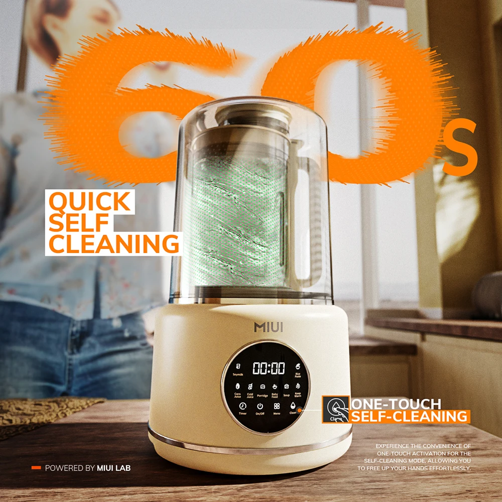 MIUI 1.5L Quiet Blender Low Noise Food Processor Soundproof Heat Milk Soup Quiet Smoothie Blender for Home Kitchen Self-Cleaning