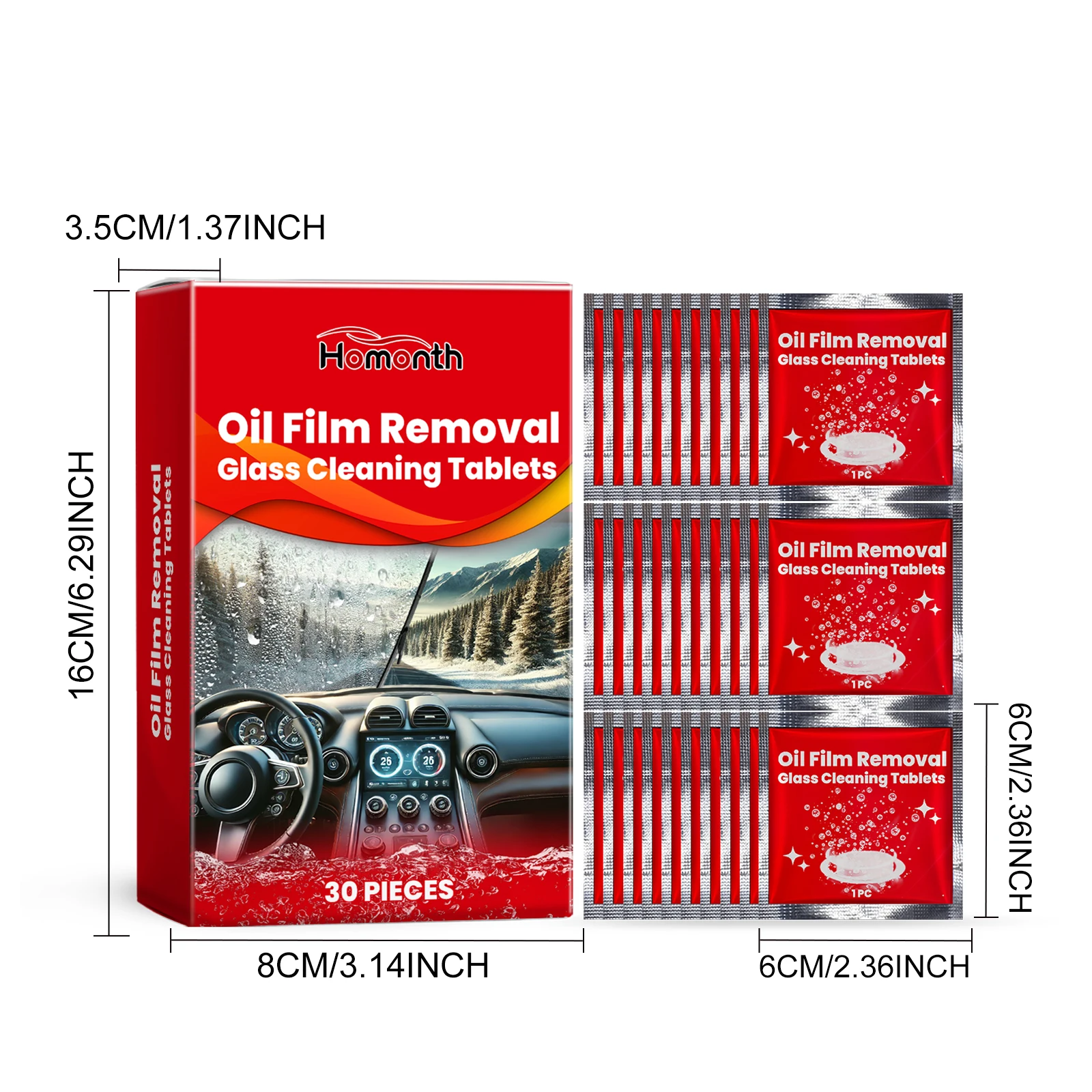 Tabletki do czyszczenia szyb samochodowych Homonth Usuwają plamy Wodoodporne Przeciwdeszczowe Odkamieniające Anty-zabrudzeniowe Arkusze do czyszczenia szyb pojazdów