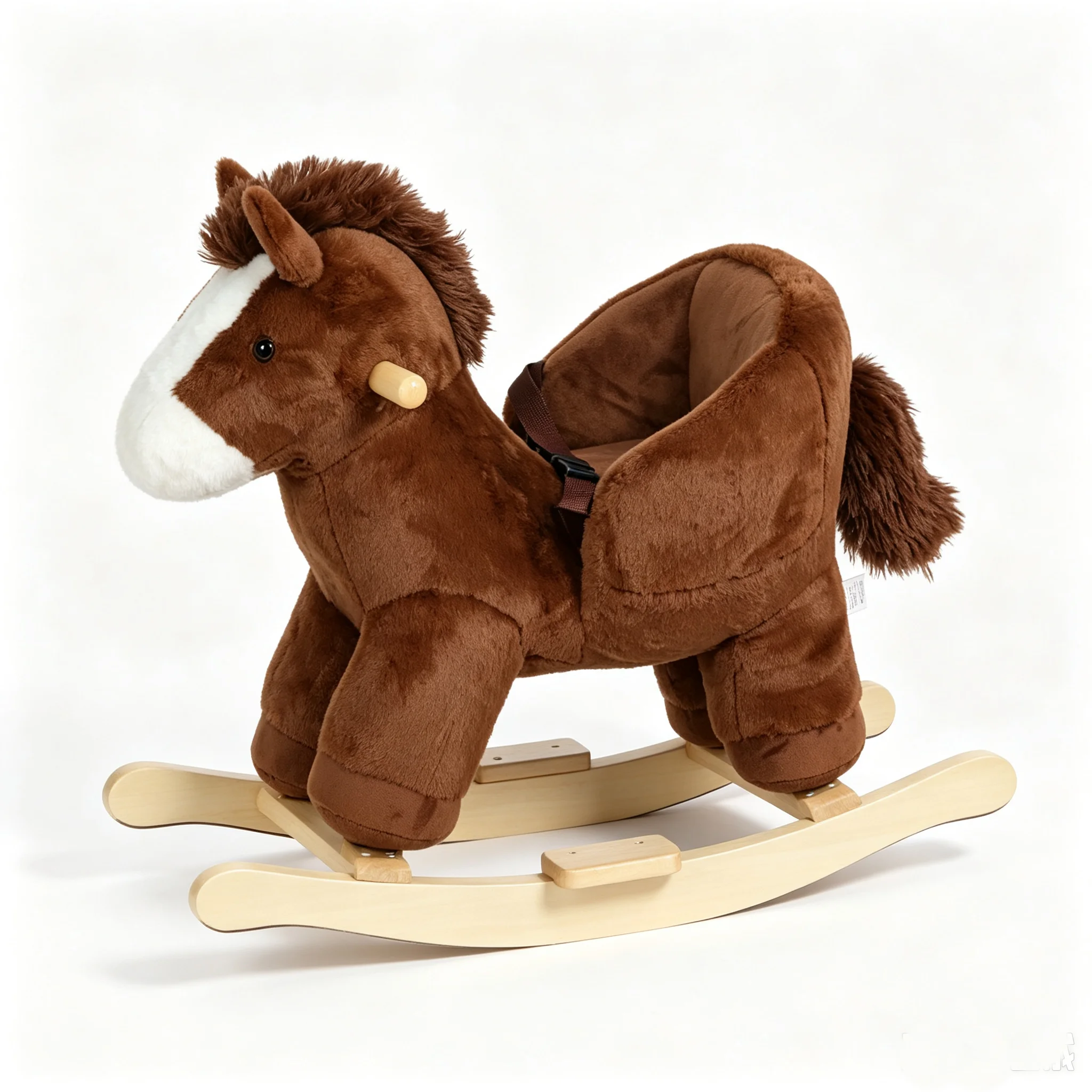 Baby Rocking Horse Pony for Toddlers 1‑3 Years Old, Plush Stuffed Ride On Rocking Animal Toy with Music Realistic Sound, Wooden Rocker with Safety Seat, Brown Horse, CPC Certified