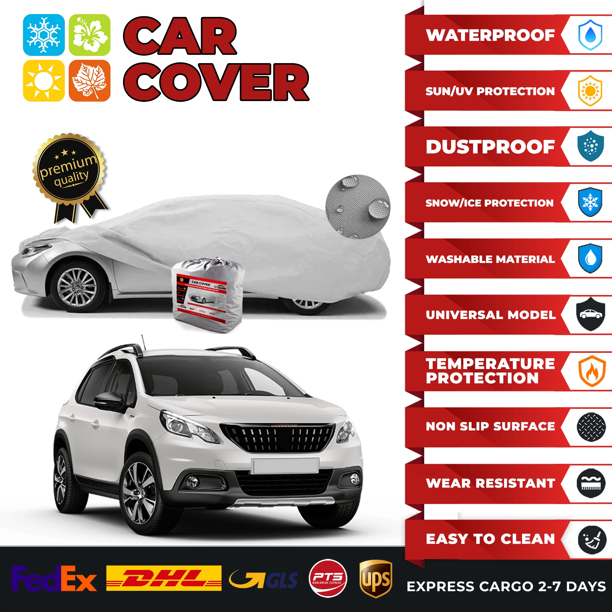 

Car Cover for Peugeot 2008 Universal Car Covers Indoor Outdoor Full Auto Cover Sun UV Snow Dust Resistant Protection
