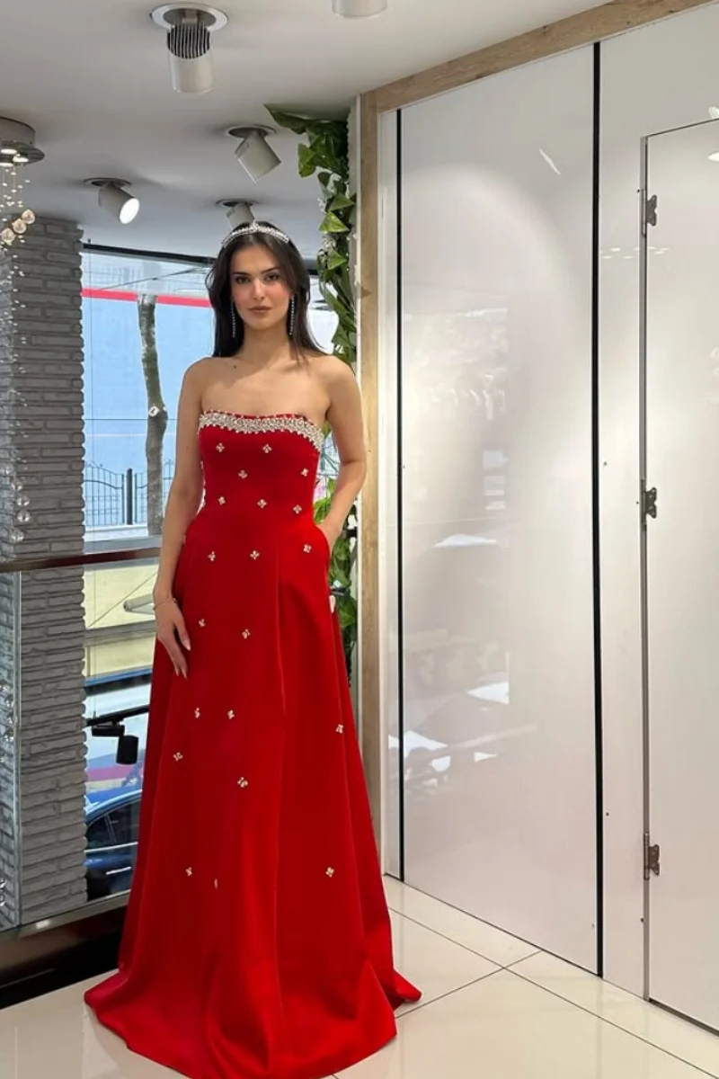 Jessica Glitter Handmade Beads Evening Dresses Green Satin Prom Dresses Off-shoulder A-line For Women Vestidos De Fiesta