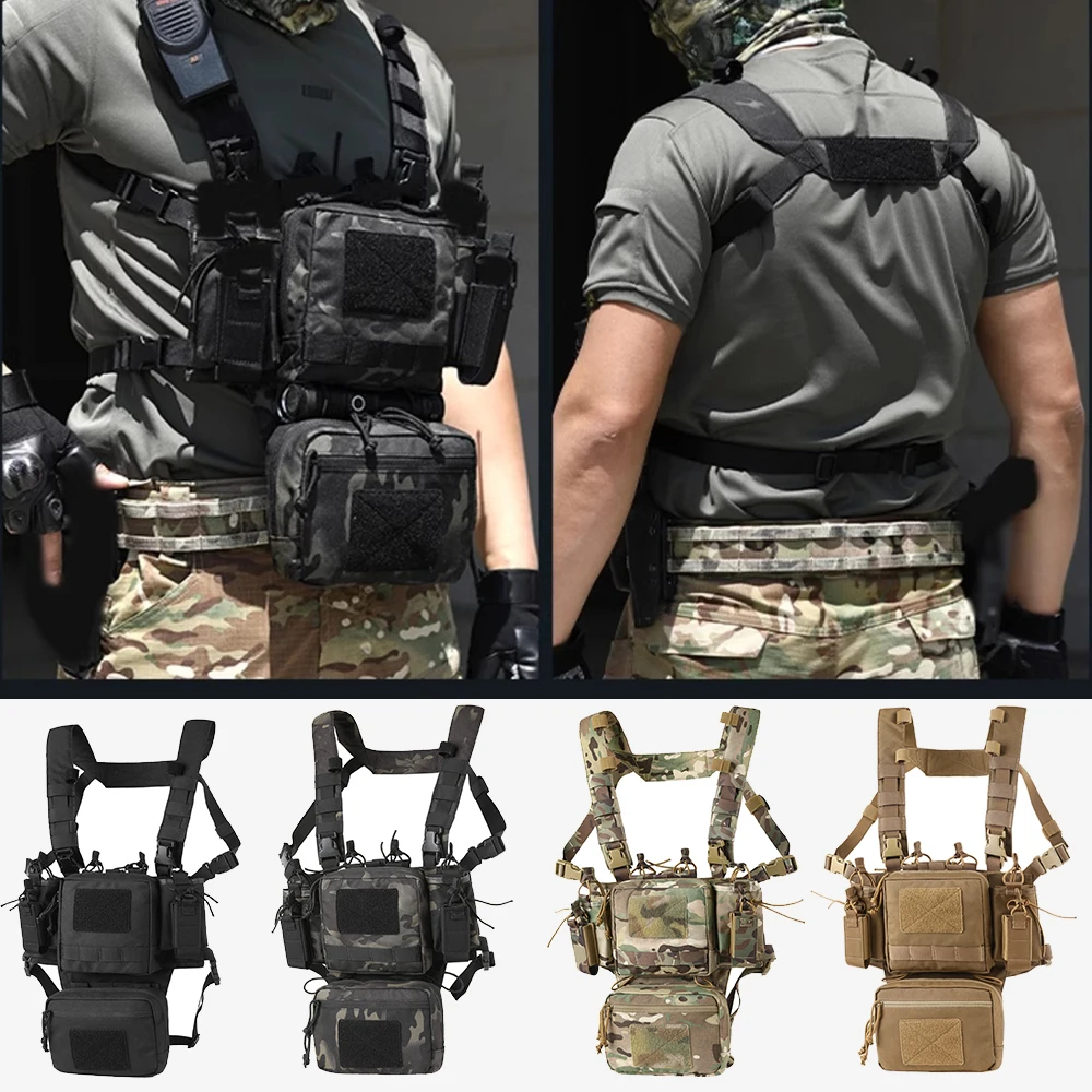 

Tactical Chest Equipment, Adjustable and Detachable Molle Chester Rig with 5.56 7.62 Magazine Pocket for Hunting Shooting