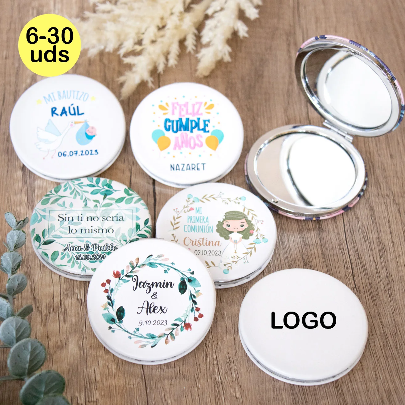 6 to 30 pcs/lot Custom Mirror Recording Custom Leather Mirrors Wedding Details Guest Christening Details Wedding ideas Original Gifts Gift Store