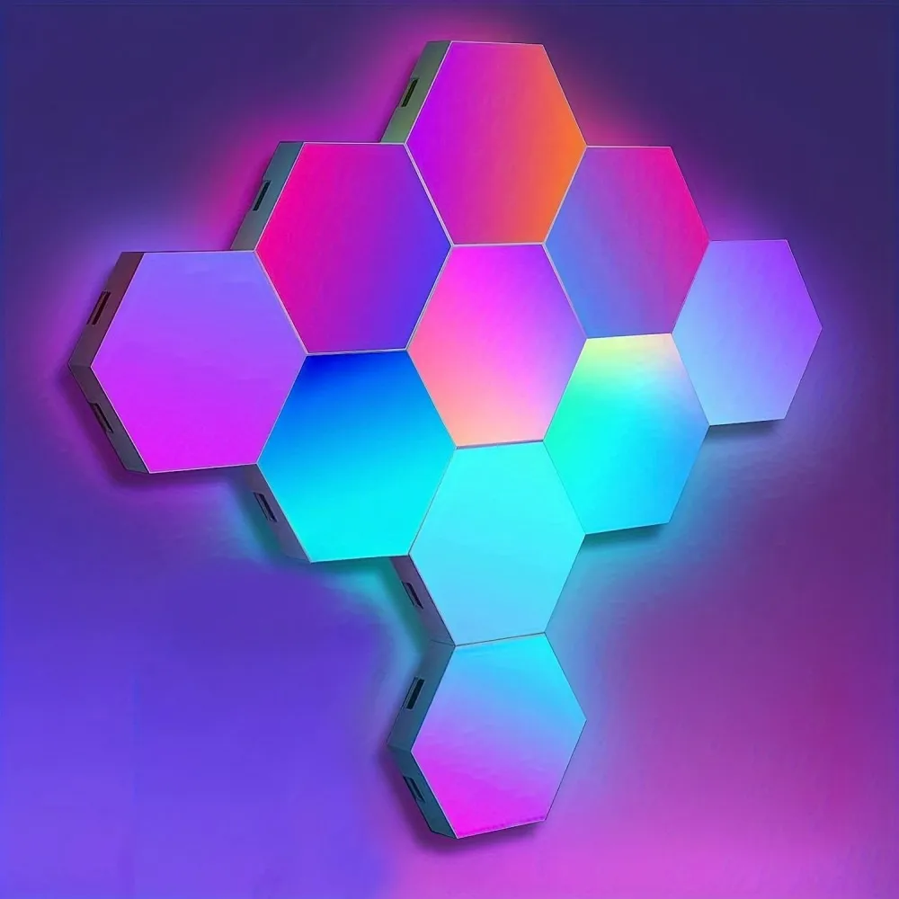 RGB LED Hexagon Light Bluetooth Honeycomb Wall Lamp Remote Control Night Light for Computer Game Room Decoration Bedroom Bedside