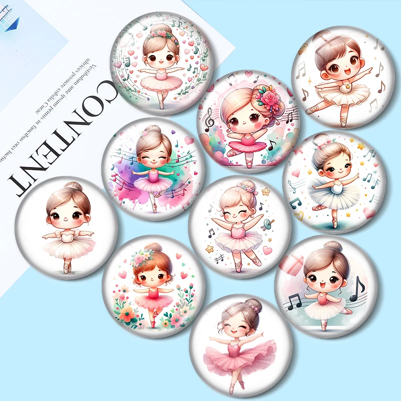 

Cute Ballerina 12mm/18mm/20mm/25mm Round glass cabochon flat back Making findings for custom DIY bracelets