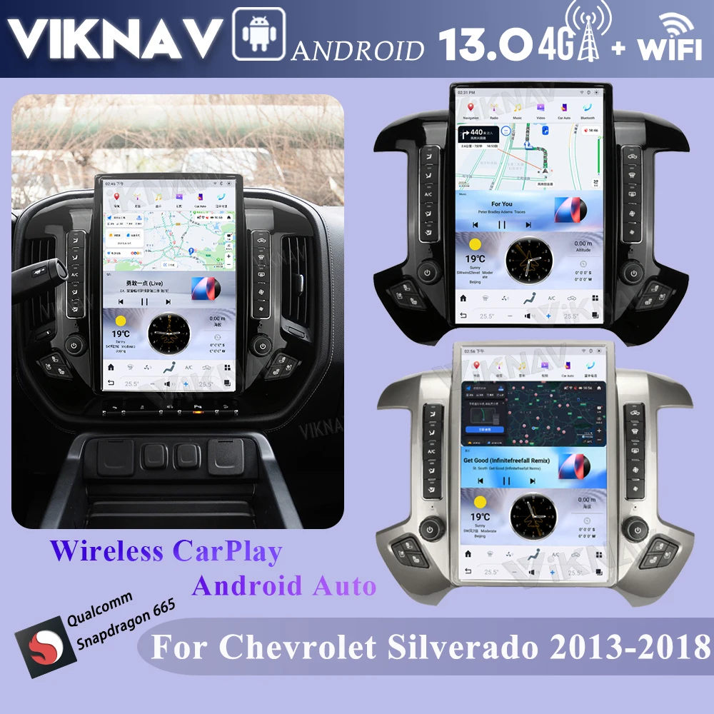 

Автомобильное радио Viknav для Chevrolet Silverado/GMC SIERRA 2013-2018 14,4-дюймовый сенсорный экран, беспроводной Carplay, GPS-навигатор, головное устройство