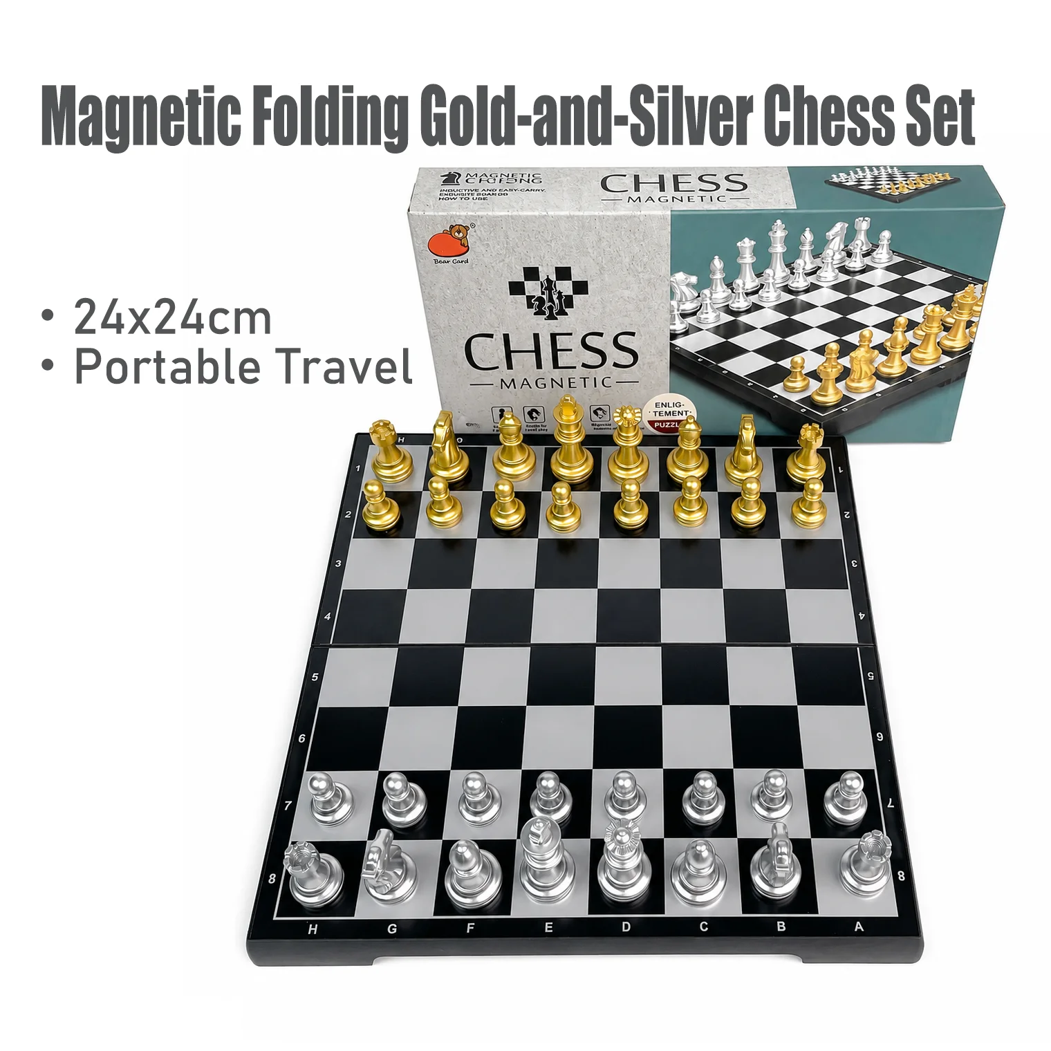 Magnetic Travel Chess - 24x24cm Folding Magnetic Chess Set Gold