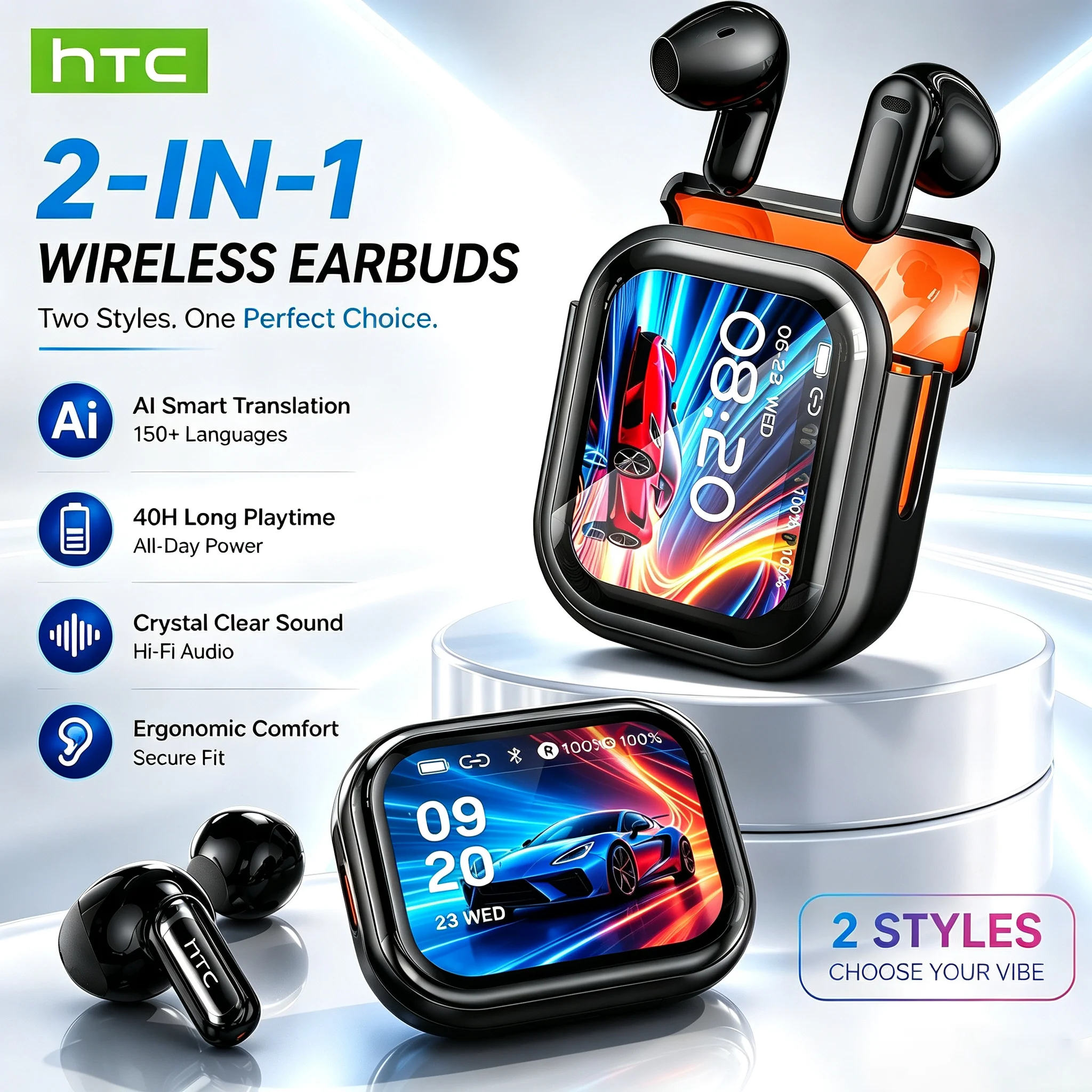 1-2Pcs Wireless Bluetooth Earphones Ne20 Ne68 with Ai-Powered Intelligent Translation Function for 150+ Languages Equipped with a Hd Display, a Microphone for Clear Calls, and High-Quality Sound,