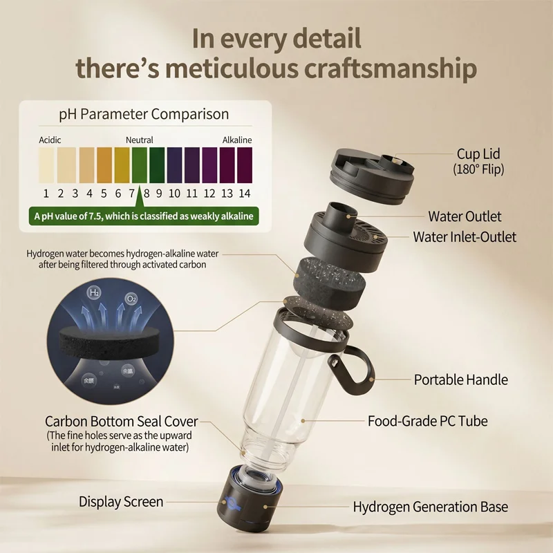 Factory 750ML Large Capacity Hydrogen Water Generator Handle 2000PPB 10/20min Modes Backwash BPA FreeTritan Hydrogen  Bottle