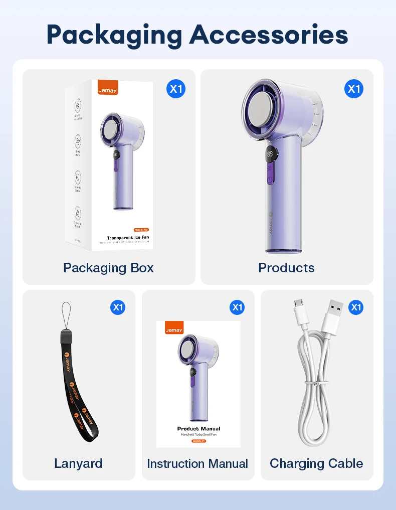 JAMAY FS6 Handheld Portable Fan 3600mAh Large Battery 1.5H Fast Charge LED Screen 199 Gears Adjustable Wind Speed Summer Tools