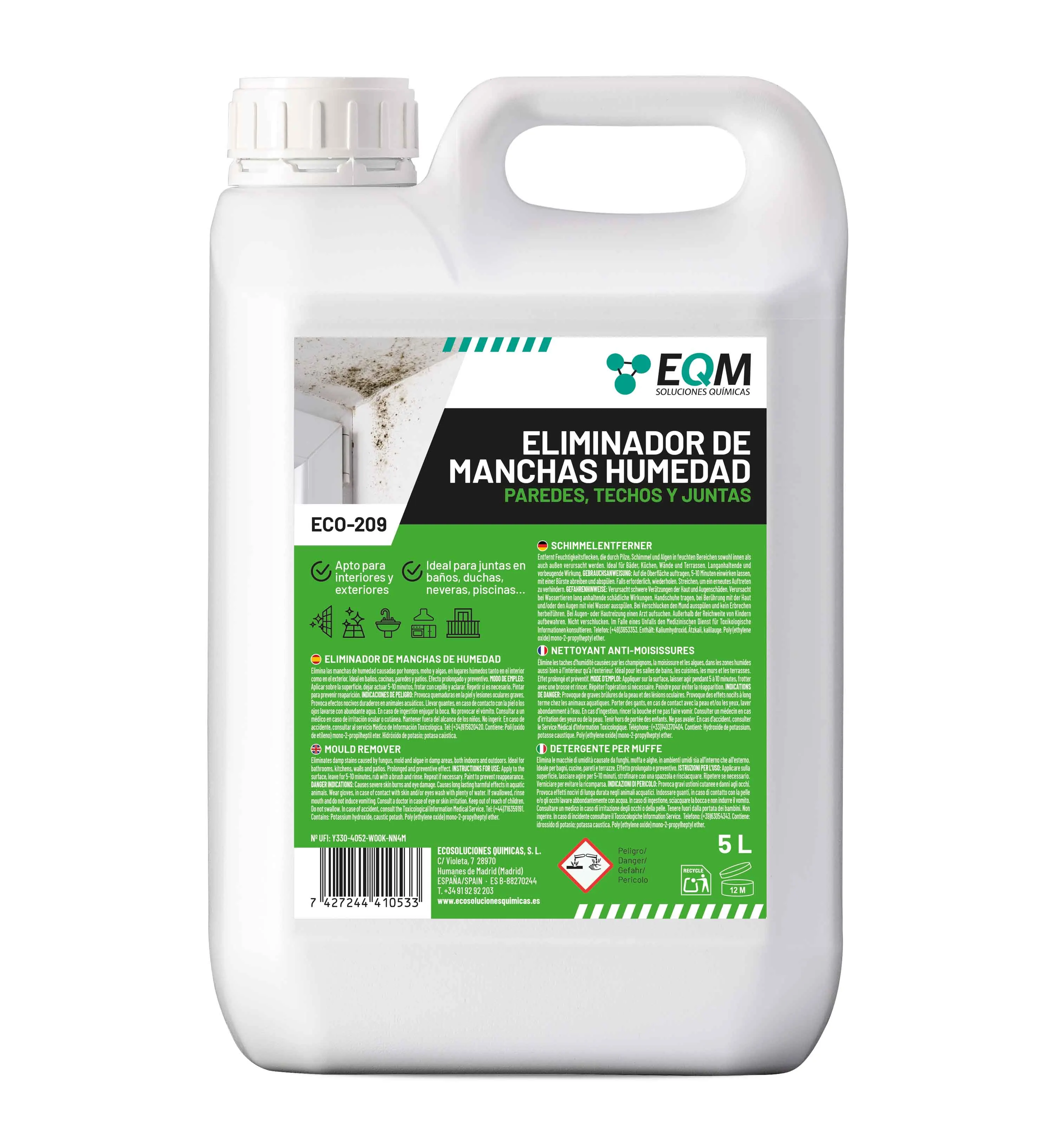 EQM - ECO-209 - Limpiador de Moho - Elimina manchas de humedad y moho en paredes, azulejos, juntas, baldosas, suelos y baño