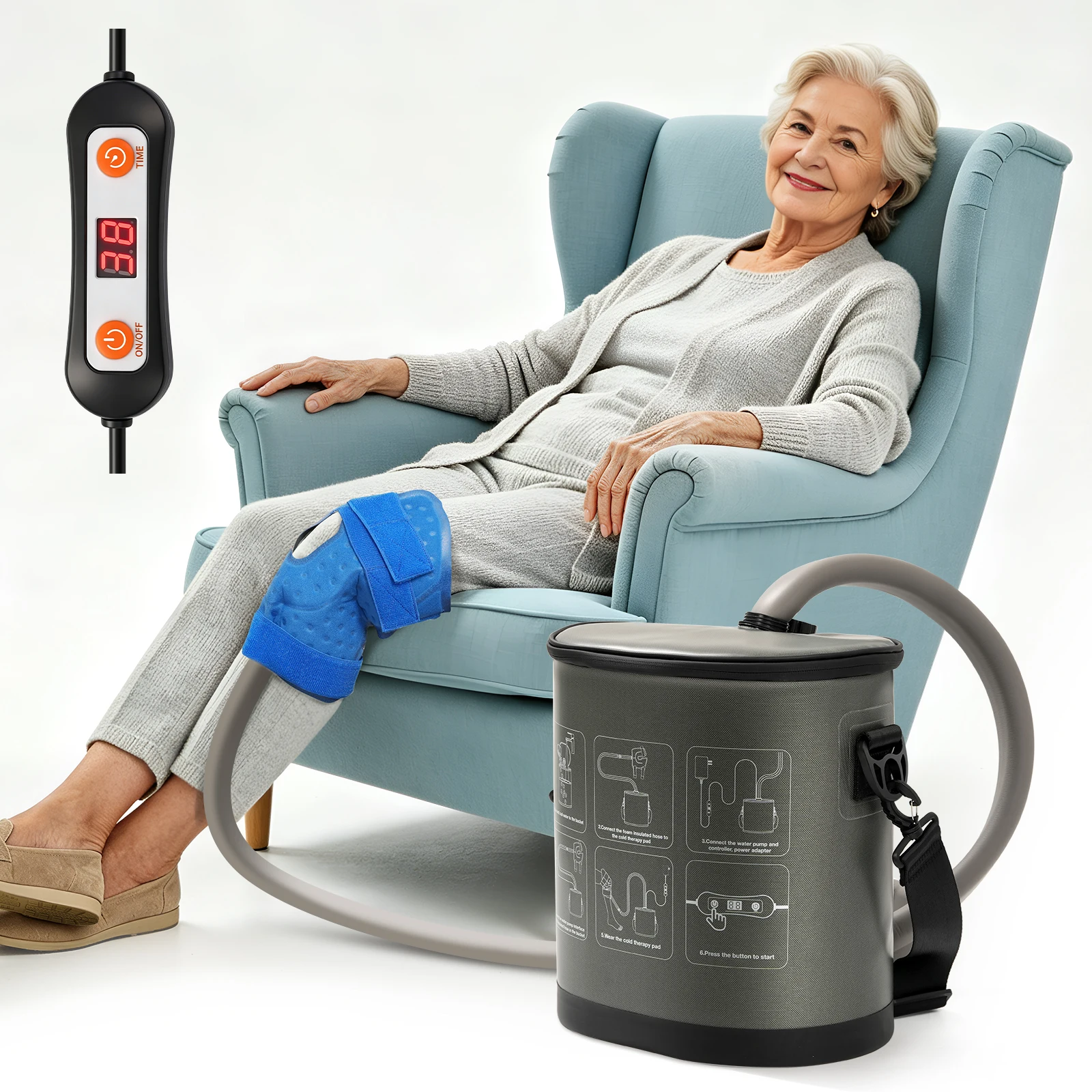

Cold Therapy Machine for Knee Replacement, Ice Machine for Knee After Surgery, Cold Therapy Machine for Pain Relief, Portable Knee Ice Machine with Quite Pump & Universal Pad