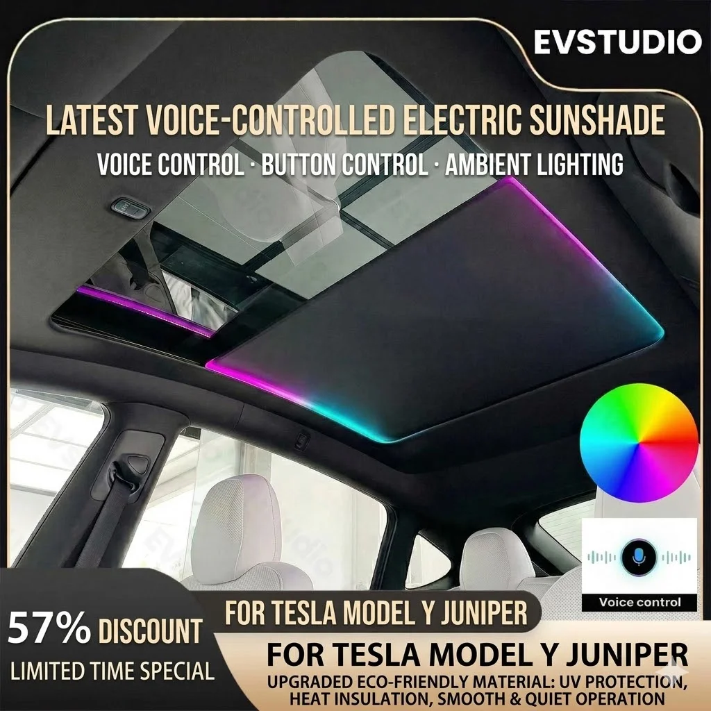 

Smart Voice Control Electric Power Sunshade for Tesla Model Y/Y Juniper 2026 Integrated Retractable Sun Visor with Ambient Light