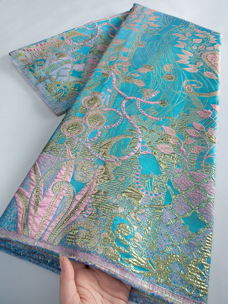 

Нигерийская жаккардовая кружевная ткань для шитья, высококачественная африканская брокадная кружевная ткань 2026 года для вечерних и выпускных женских платьев, 5 ярдов