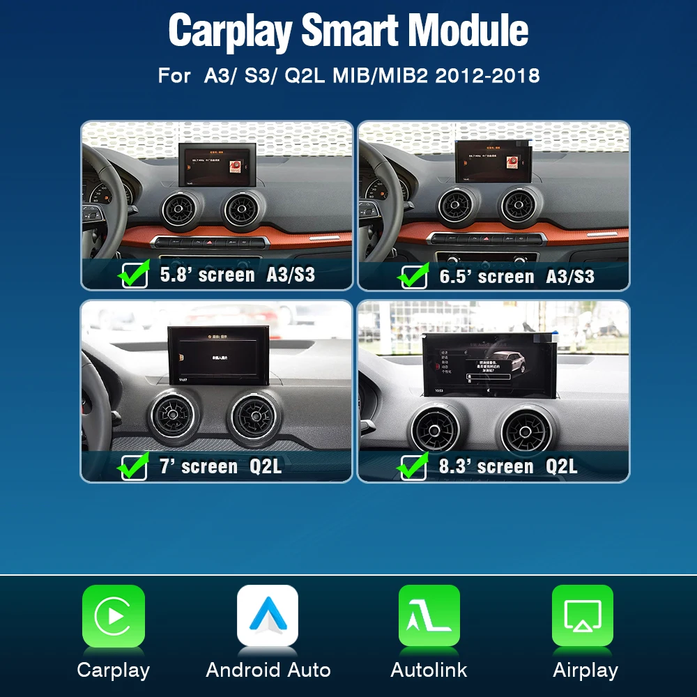 AUTOTOP Draadloze CarPlay Android Auto voor AUDI A3 S3 8v A4L A5 Q2L Q5L Q7 MIB MIB2 2013-2018 Mirror Link AirPlay Ondersteuning Camera