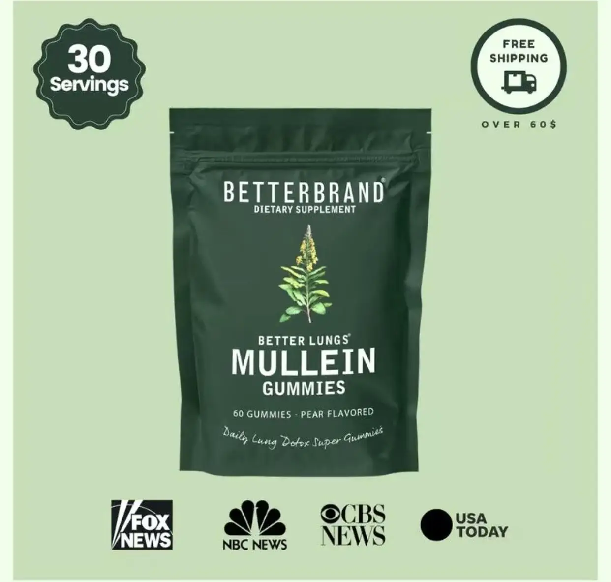 

Betterbrand BetterLungs Mullein Gummies Healthcare Supplement Edible Fitness Dietary Gummy